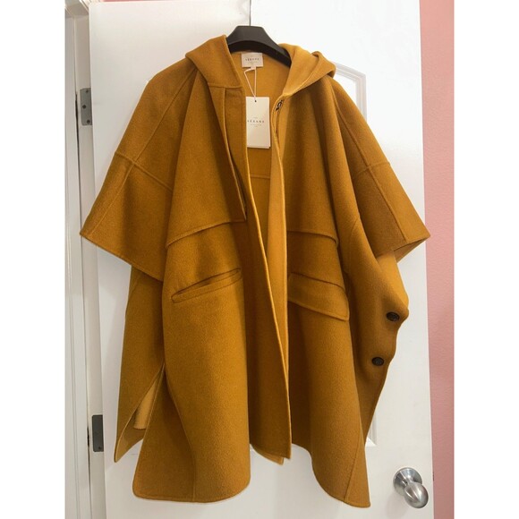 Sezane Dudley Cape Women’s Hooded OS NWT Mustard Wool - Picture 2 of 12